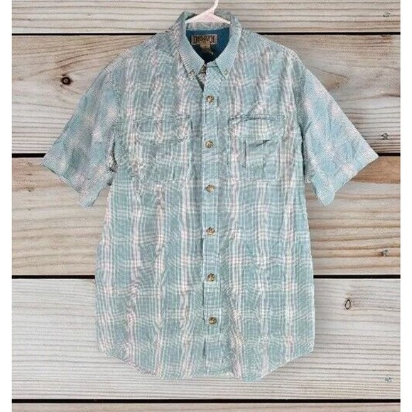 Duluth Button‎ Down Shirt Men Size Medium Blue Plaid Short Sleeve Vented Shirt - Picture 1 of 5